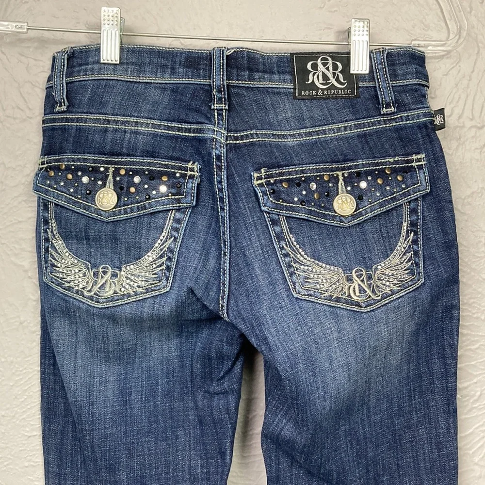 Rock & Republic Blue Kasandra Bling Pocket Jeans Women's Size 2 - Picture 14 of 16